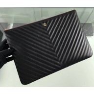Chanel Classic Pouch Clutch Large Bag A82552 Chevron Lambskin Black/Gold
