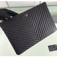 Chanel Classic Pouch Clutch Large Bag A82552 Chevron Caviar Leather Black/Silver