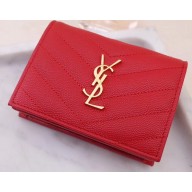 Saint Laurent Monogram Card Case in Grained Embossed Leather 530841 Red/Gold