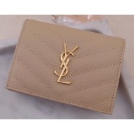 Saint Laurent Monogram Card Case in Grained Embossed Leather 530841 Beige/Gold