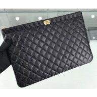 Chanel Boy Pouch Clutch Large Bag A84407 Caviar Leather Black/Gold