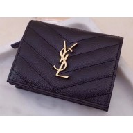 Saint Laurent Monogram Card Case in Grained Embossed Leather 530841 Black/Gold