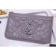 Saint Laurent Niki Bill Pouch Bag in Crinkled Vintage Leather 583577 Light Gray