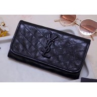 Saint Laurent Niki Large Wallet in Crinkled Vintage Leather 583552 Black