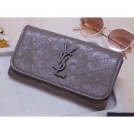 Saint Laurent Niki Large Wallet in Crinkled Vintage Leather 583552 Gray