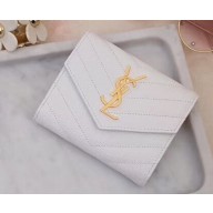 Saint Laurent Monogram Compact Tri Fold Wallet in Grained Embossed Leather 403943 White/Gold