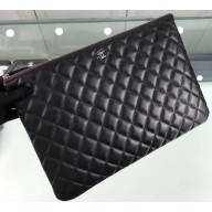Chanel Classic Pouch Clutch Large Bag A82552 Lambskin Black/Silver