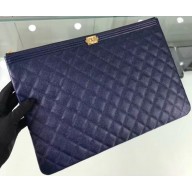Chanel Boy Pouch Clutch Large Bag A84407 Caviar Leather Royal Blue/Gold