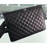 Chanel Boy Pouch Clutch Large Bag A84407 Lambskin Black/Silver
