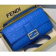 Fendi All-Over FF Motif Leather Large Baguette Bag Blue 2019