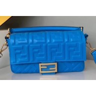 Fendi All-Over FF Motif Leather Medium Baguette Bag Blue 2019