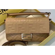 Fendi All-Over FF Motif Leather Medium Baguette Bag Beige 2019