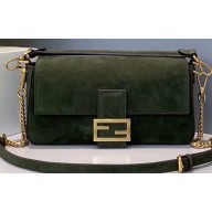 Fendi Suede Leather Medium Baguette Bag Dark Green 2019