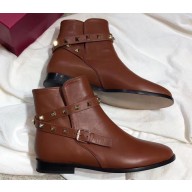 Valentino Leather Rockstud Ankle Boots Brown