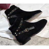 Valentino Leather Rockstud Ankle Boots Suede Black