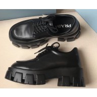 Prada Heel 6cm Leather Derby Lace-ups Shoes Black 2019