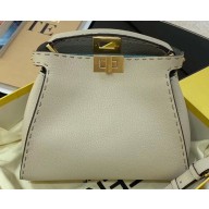 Fendi Romano Leather Peekaboo Iconic Mini Bag Off White