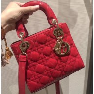 Lady Dior Small Bag in Cannage Patent Red