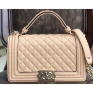 Chanel Boy Medium Flap Bag with Top Handle Beige 2019