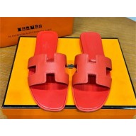 Hermes Oran Flat slippers in epsom leather rouge