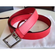 Givenchy Width 3cm Leather Belt Red/Silver with Double G Buckle