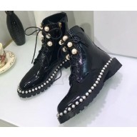 Dior Heel 3cm Pearl Around Ankle Boots Black 2019