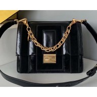 Fendi Geometric Glossy Vintage Suede and Leather Kan U Medium Bag Black 2019