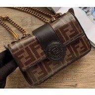 Fendi Stamp Glazed Fabric Mini Double F Bag Black