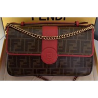 Fendi Stamp Glazed Fabric Medium Double F Bag Red