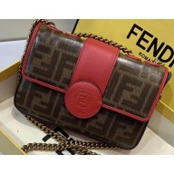 Fendi Stamp Glazed Fabric Mini Double F Bag Red