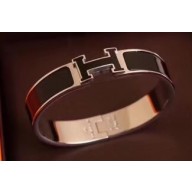 Hermes Clic H Narrow Bracelet Black/White Gold