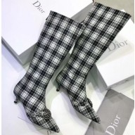 Dior Heel 3.5cm Gang High Boots in Tartan Fabric Black/White 2019