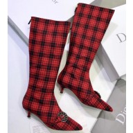 Dior Heel 3.5cm Gang High Boots in Tartan Fabric Black/Red 2019