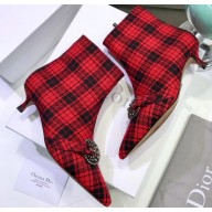 Dior Heel 3.5cm Gang Low Boots in Tartan Fabric Black/Red 2019