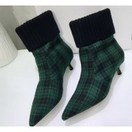Dior Heel 3.5cm Beat Low Boots in Tartan Fabric Black/Green 2019