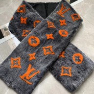 Louis Vuitton Monogram Constellation Fur Scarf MP2439 180x25cm Gray 2019