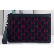 Gucci GG Wool Pouch Clutch Bag 597627 Dark Blue 2019