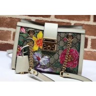 Gucci Padlock GG Flora Print Small Shoulder Bag 498156 White