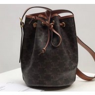Celine Small Drawstring Bucket Triomphe Canvas Bag Brown 2019