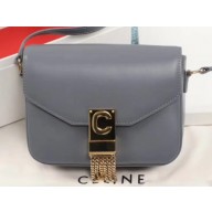 Celine Small C Bag with Pampille in Shiny Calfskin Gray 2019