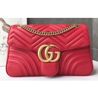 Gucci GG Marmont Medium Matelassé Shoulder Bag 443496 Leather Red