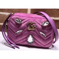 Gucci GG Marmont Mini Matelassé Shoulder Camera Bag 448065 Velvet Crystals Pink