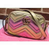 Gucci GG Marmont Mini Matelassé Shoulder Camera Bag 448065 Metallic Leather Gold