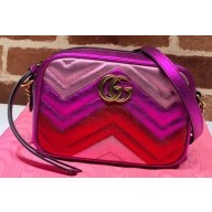 Gucci GG Marmont Mini Matelassé Shoulder Camera Bag 448065 Metallic Leather Fuchsia