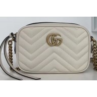 Gucci GG Marmont Mini Matelassé Shoulder Camera Bag 448065 Leather White