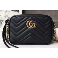 Gucci GG Marmont Mini Matelassé Shoulder Camera Bag 448065 Leather Black