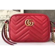 Gucci GG Marmont Mini Matelassé Shoulder Camera Bag 448065 Leather Red