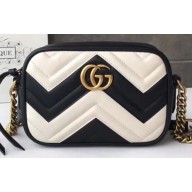 Gucci GG Marmont Mini Matelassé Shoulder Camera Bag 448065 Leather Black/White