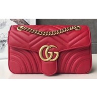 Gucci GG Marmont Small Matelassé Shoulder Bag 443497 Leather Red