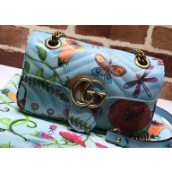Gucci GG Marmont Mini Matelassé Shoulder Bag 446744 Leather Garden Sky Blue